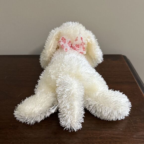 Golden Bear Co Ltd White Dog Plush Pals Shaggy Fringe Cream Puppy Bow - Picture 3 of 8